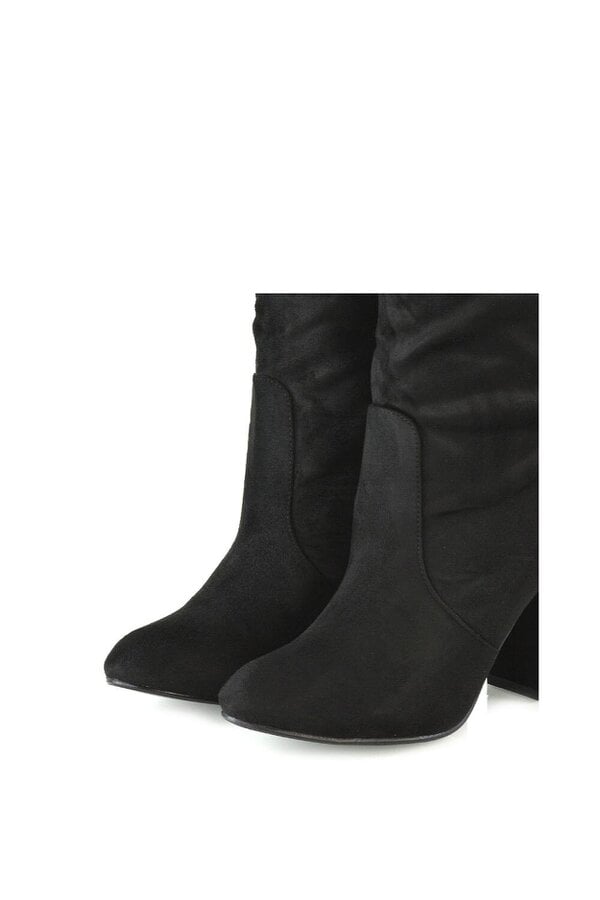 XY LONDON Mid Calf High Block Heel Ruched Boots