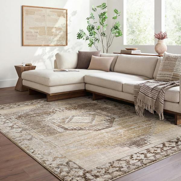 Livabliss Fifth Avenue-Vintage Brown Grey Off-White Traditional Boho Fringe Rug