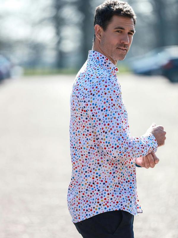 CLASSIC POLKA DOT MEN'S LONG SLEEVE SATIN COTTON SHIRT - Claudio Lugli Shirts