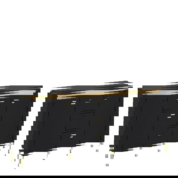 Furniture To Go Genoa TV Cabinet 2 Door 3 Drawer 155cm Wide in Black Matt/Gold