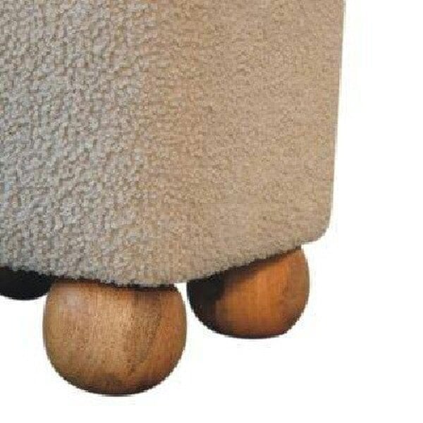 Wyld Haus Wailea Grey Boucle and Mango Wood Footstool with Ball Feet