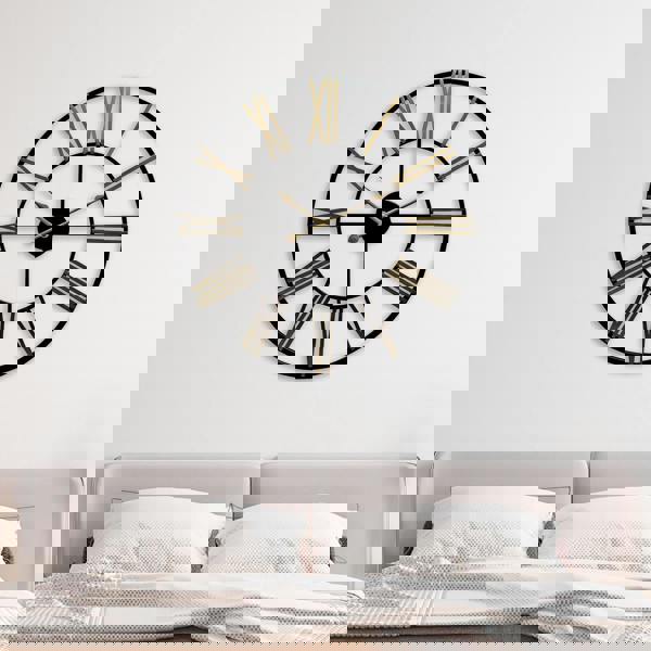 WALPLUS WC2129 - Rustic Industrial Slim Black and Gold Iron Wall Clock - 73 cm / 28.7 in