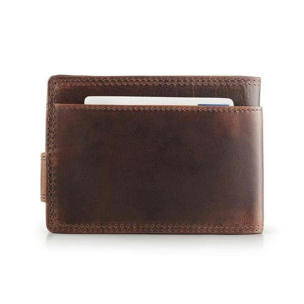 Back view of Brown leather wallet on a white background