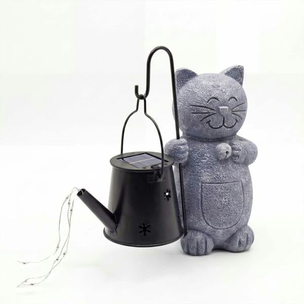 Emitto Solar Light Cat Garden Statue Ornament Resin Metal Stone Grey Black