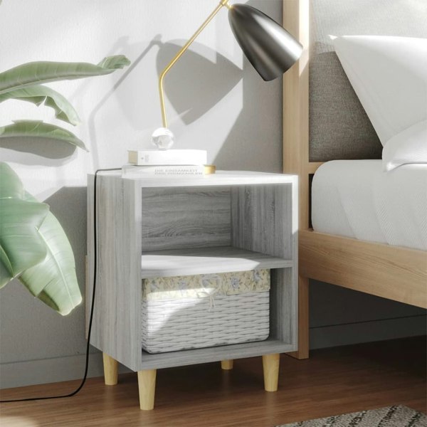 Berkfield Bed Cabinet with Solid Wood Legs Grey Sonoma 40x30x50 cm