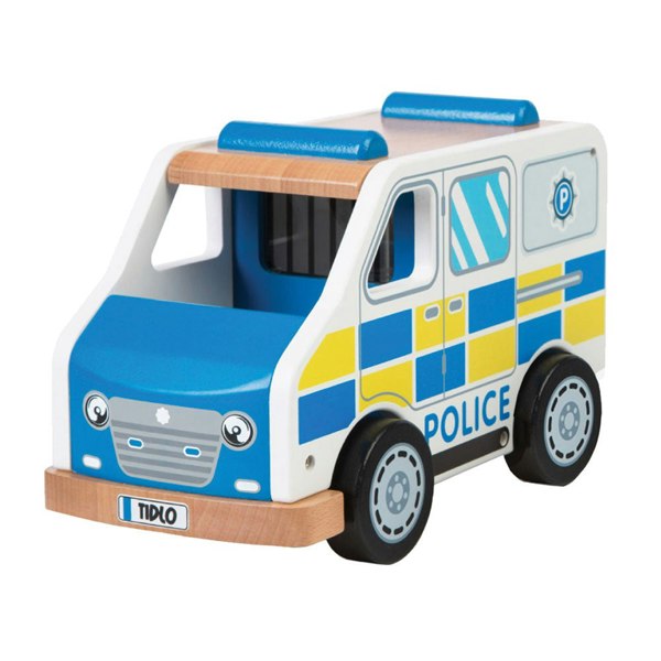 Tidlo Wooden Police Van Toy - Features Removable Roof Panel