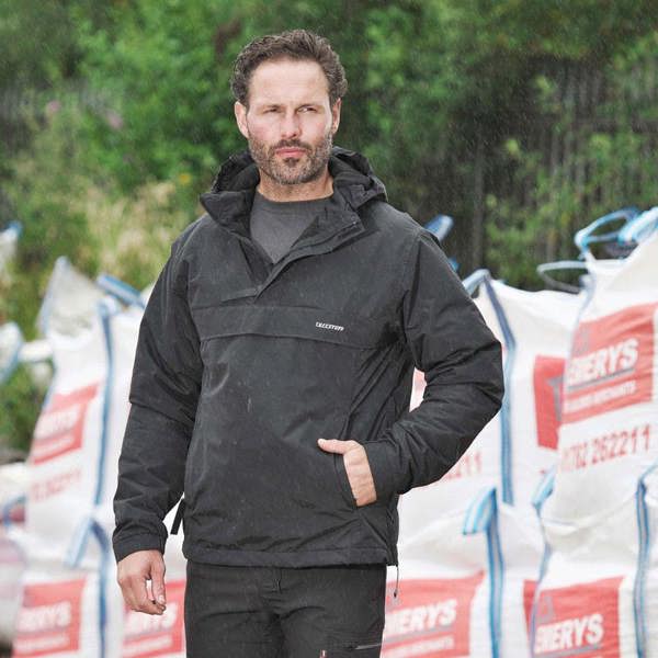 Man wearing Tuffstuff Sutherland Waterproof Jacket in Black
