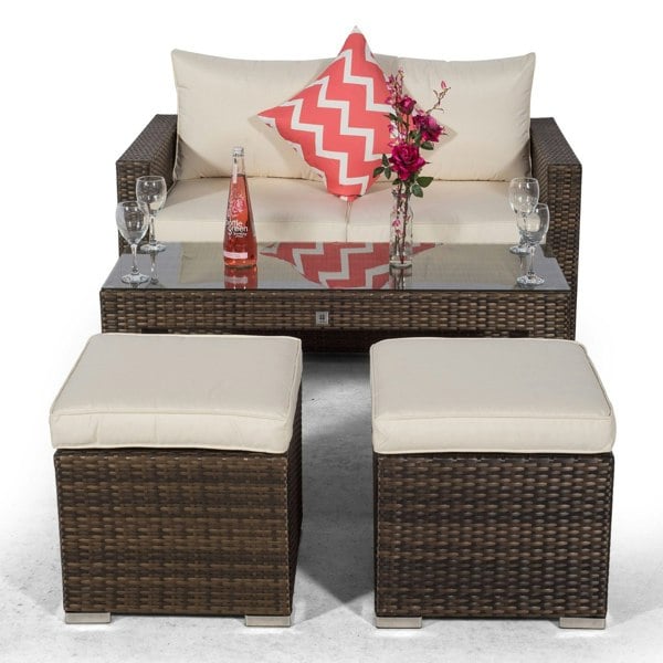 Giardino Sydney Rattan 2 Seater Sofa Set with Coffee Table and 2 Stools