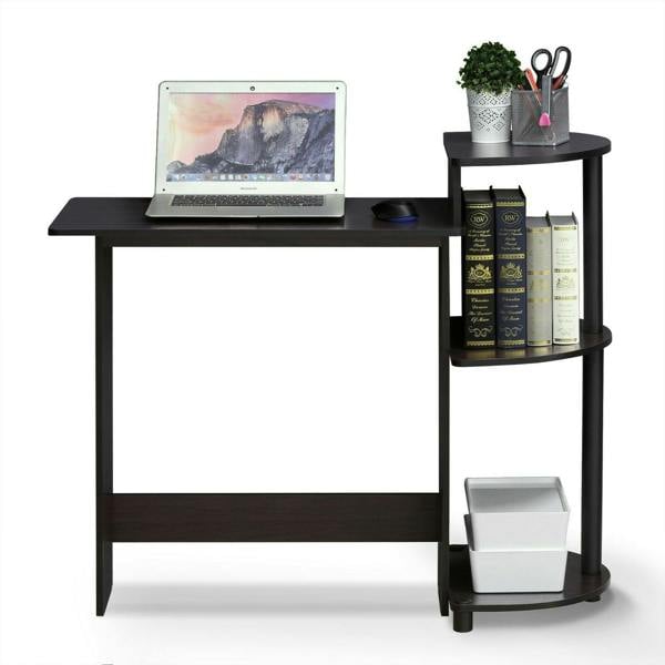 WALPLUS Compact Computer Desk with Shelves, Dark Walnut Crafted for Practical Use and Stylish Living Spaces | 11181DWN