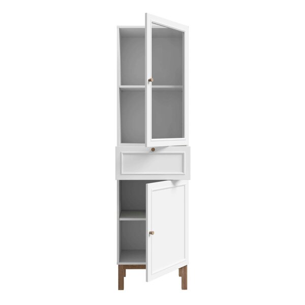 Wyld Haus Niva Light Grey and Natural Oak Effect Display Cabinet with LED Lighting 2 Doors 1 Drawer