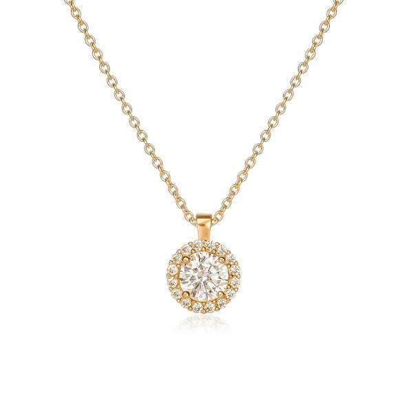 namana Gold Plated Sterling Silver Cubic Zirconia Round Halo Pendant Necklace