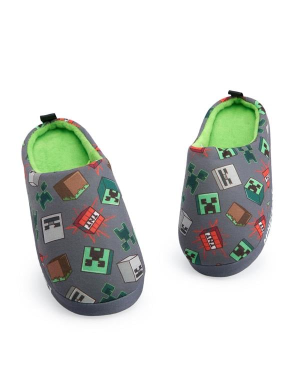 Minecraft Boys Grey Character AOP Slip On Loafer Slippers