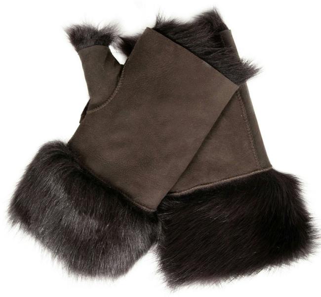 Infinity Leather Womens Shearling  Mittens Fingerless Cuffs Toscana Suede Sheepskin Fur