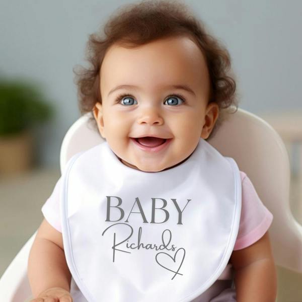 Personalised Surname Heart Baby Grow, Vest or Bib with Name