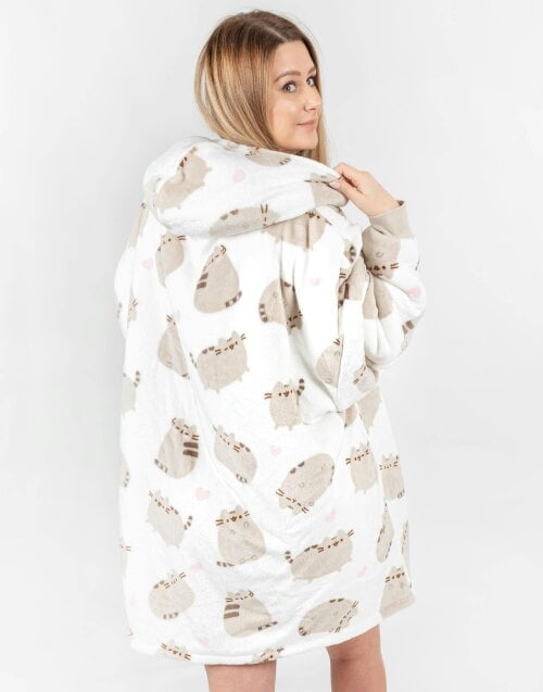 Pusheen Womens White Pusheen The Cat Blanket Hoodie (One Size)