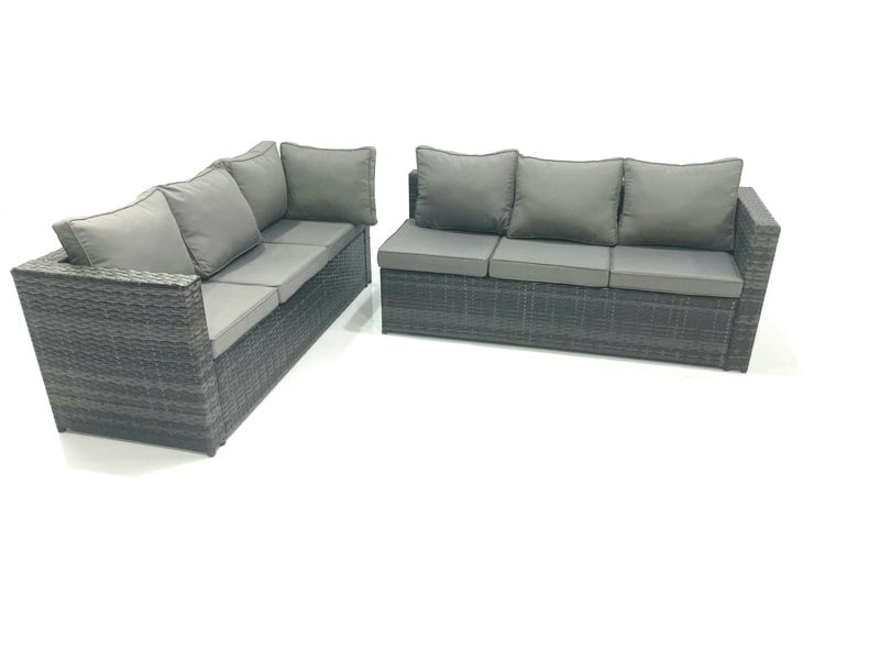 Fimous PE Rattan Corner Sofa Set Rectangular Dining Table Set With Seat And Back Cushion 7 Seater