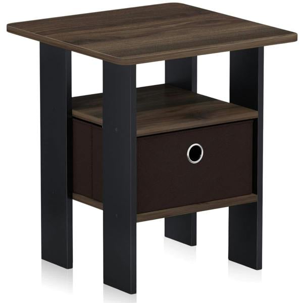 WALPLUS Andrey End Table Nightstand with Bin Drawer, Columbia Walnut/Dark Brown | Stylish Table for Home Use with Practical and Modern Design