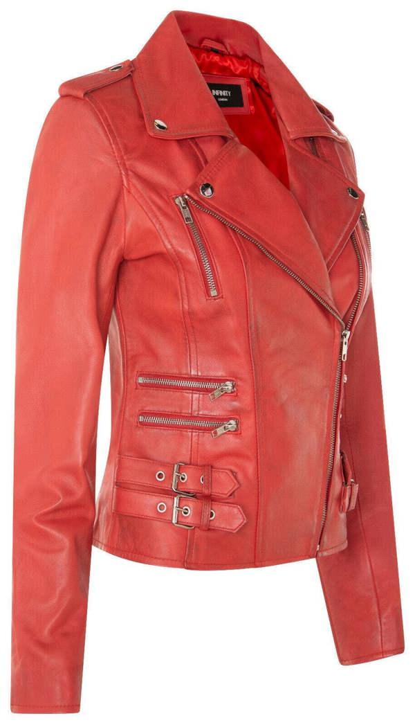 Womens Leather Brando Biker Jacket-Loddon - Upperclass Fashions 