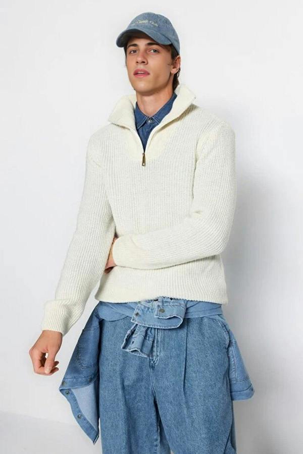 WOVCOR Regular Woolen Zippered Turtleneck Knit Men's Sweater