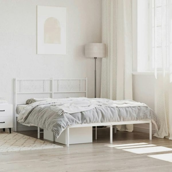 Berkfield Metal Bed Frame with Headboard White 150x200 cm 5FT King Size