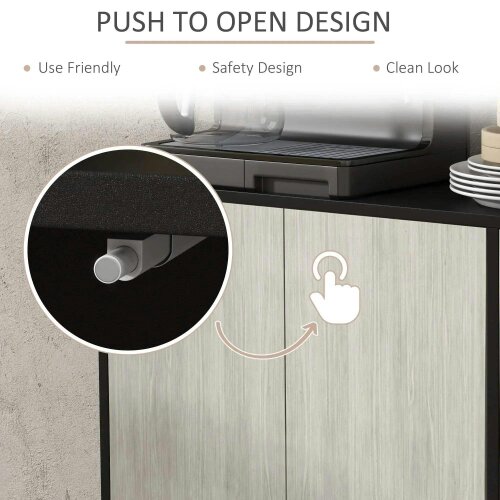 Bobobiy Kitchen Sideboard Storage Cabinet for Living Room with Adjustable Shelves 4 Doors and Pine Wood Legs Black