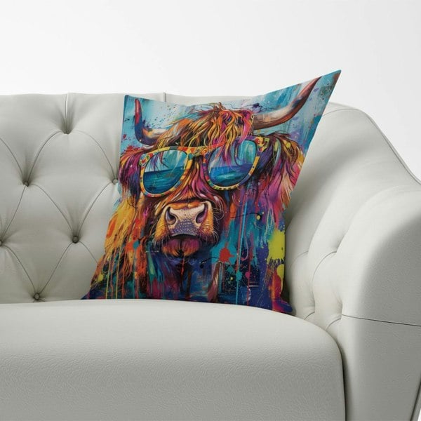 Warren Reed Splashart Highland Cow With Glasses Cushions