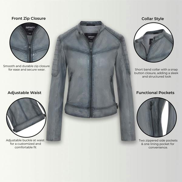 Infinity Leather Womens Retro Quilted Leather Biker Jacket - Horten