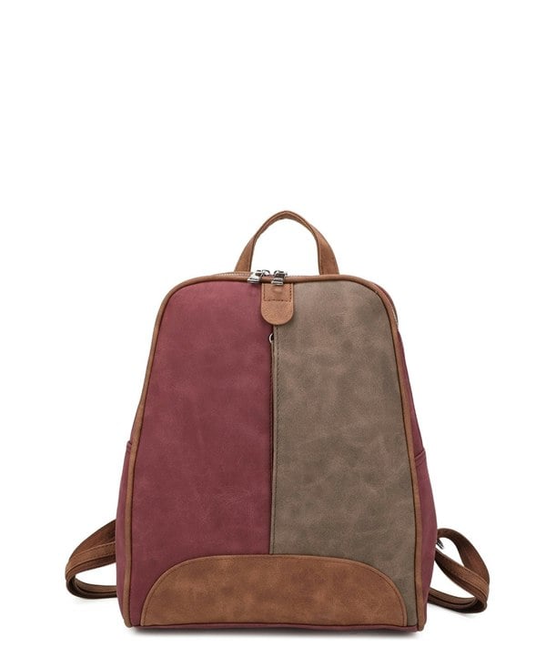 Kitise ColorBlock Faux Suede Backpack Adjustable Shoulder Strap