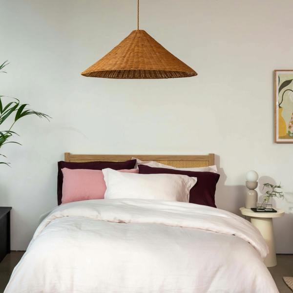 Blush Pink French Linen 40cm Deep Fitted Sheets in a styled bedroom 1 | Soak and Sleep