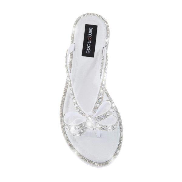 Crystal Glamour Bow Flip Flops Limited Edition White, featuring slip-On Style