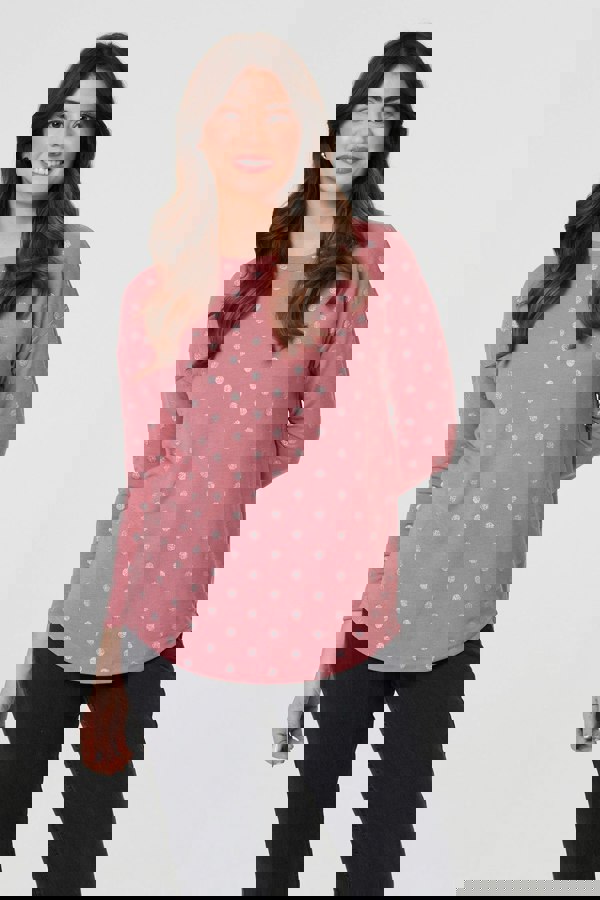 Pink | Polka Dot Print Relaxed Long Sleeve Top