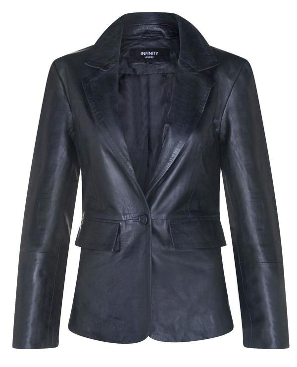 Womens One Button Leather Blazer Jacket-Newhaven - Upperclass Fashions 