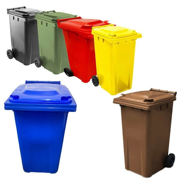 240L Standard Sized Outdoor Recycling Wheelie Bin With Rubber Wheels & Lid