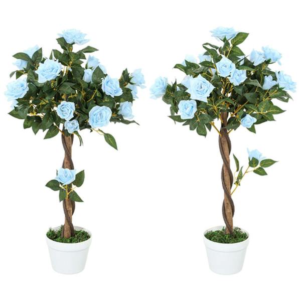Dyzi 2pcs 90cm Artificial Rose potted Faux Tree Plant Garden Patio Décor