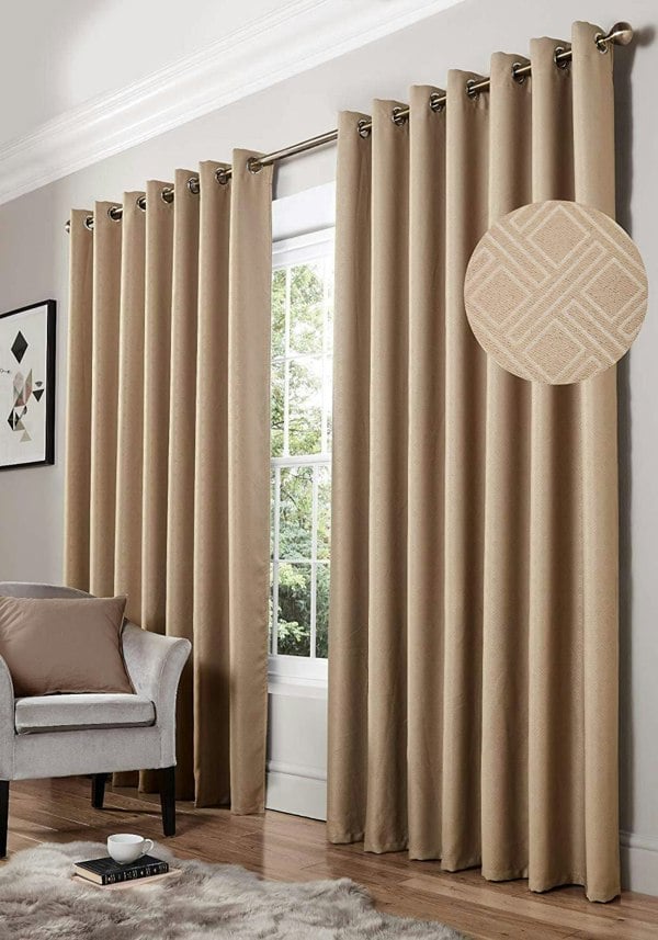 Alan Symonds Diamond Blackout Eyelet Curtains Thermal Lined Ready Made Curtains
