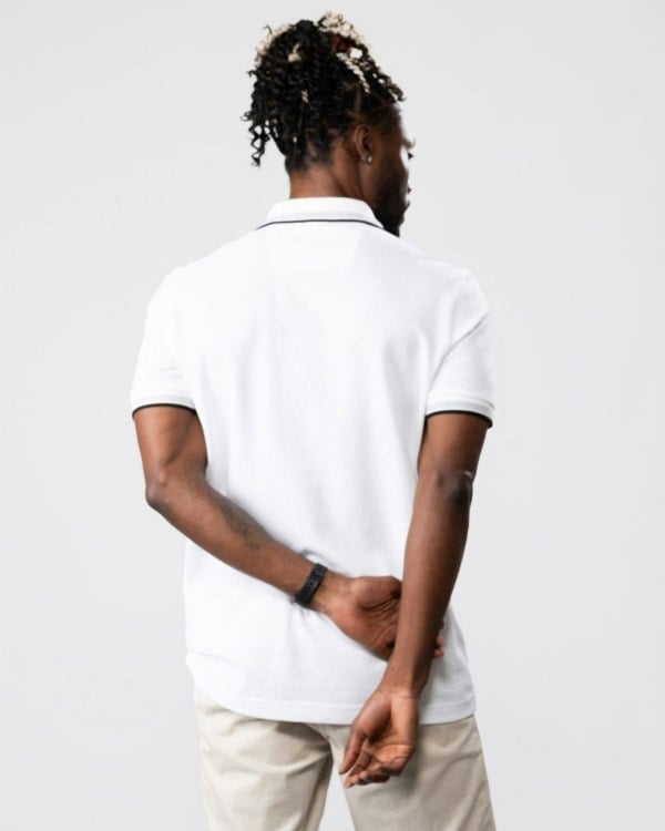 BOSS Green Paddy Mens Cotton-Piqué Polo Shirt with Contrast Logo - White 100