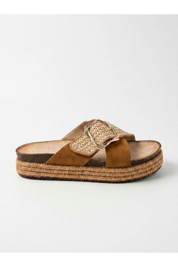 Lucia Womens Woven Buckle Platform Sandals - Camel