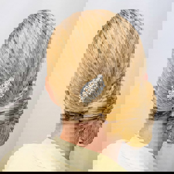 silver pearl hair clip diamante in wedding guest hair, Wedding Pearl Hair Clip, Silver pearl Hair Clip, Silver Diamante Hair Clip, Pearl Bridal Hair Clip, Diamante Bridal Hair Clip, Silver Pearl Hair Clip