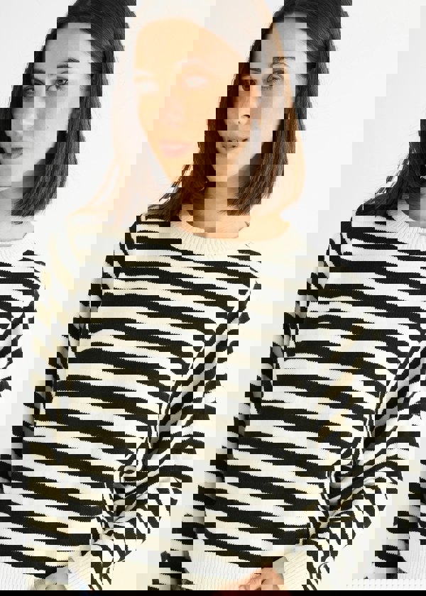 Gini London White Recycle Contrast Stripe Loose Fit Knit Jumper