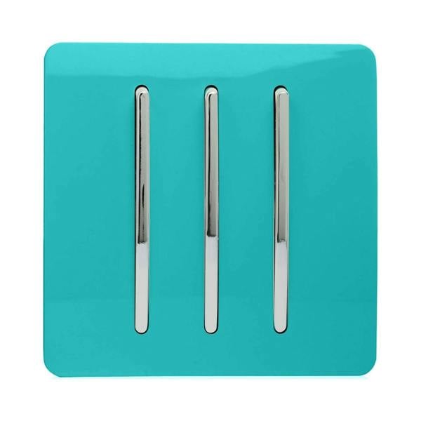 Trendi Switch 3 Gang 1 or 2 way Rocker Light Switch in Bright Teal