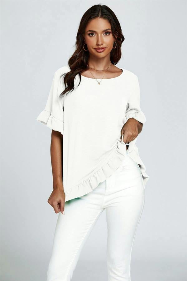 FS Collection Frill Detail Short Sleeves Top In White