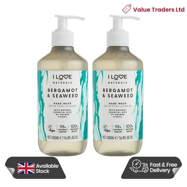 I LOVE Naturals Bergamot & Seaweed Hand Wash, 2 x 500ml