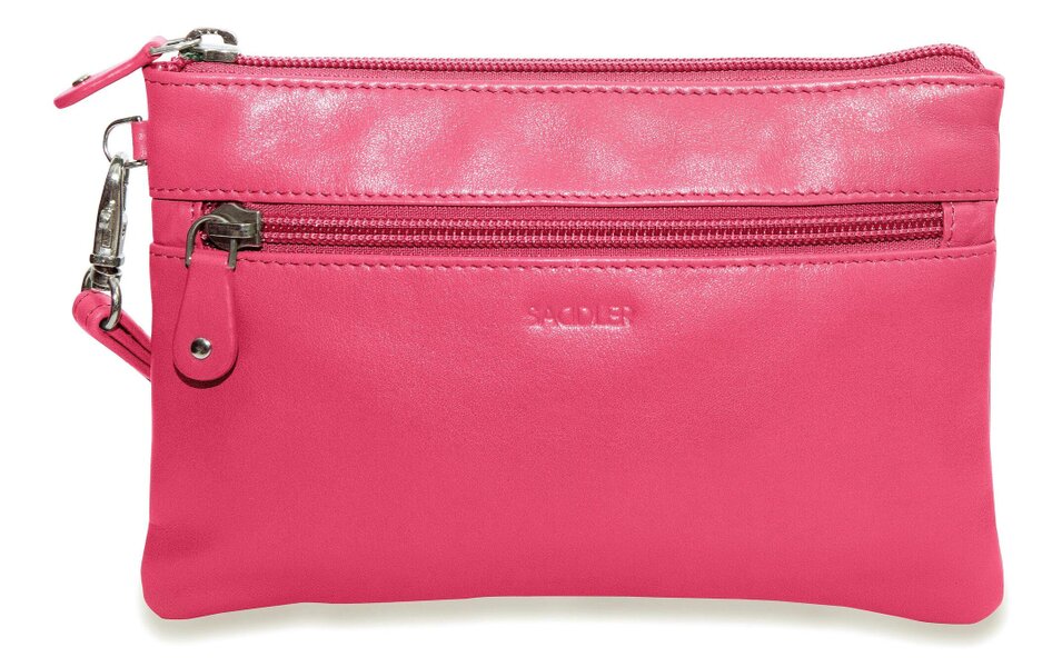 SADDLER SCARLETT Leather Zip Top Mini Clutch - Phone Holder with Detachable Wrist Strap - RFID Protected - Fuchsia