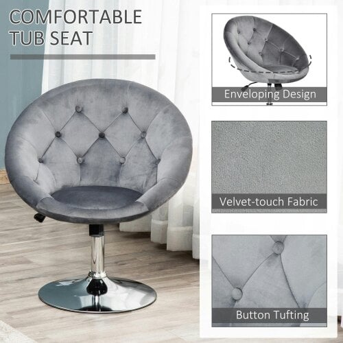 Wyld Haus Vefi Fabric Grey Adjustable Velvet Vanity Stool With Tufted Seat And Swivel Base