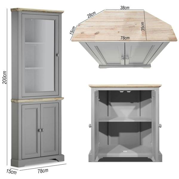 Statement Furniture Florence Corner Display Cabinet, Glass Door Assembled Dresser