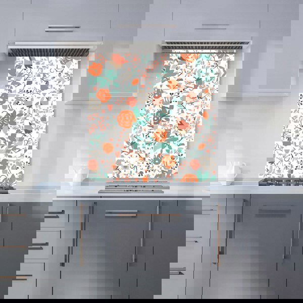 Warren Reed - Designer Orange Floral Pattern Kitchen Splashback