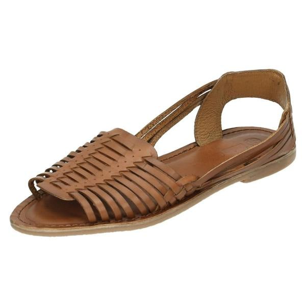 Leather Collection Ladies Leather Collection Flat Weaved Slingback Sandal
