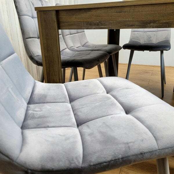 Kosy Koala Wooden Dining Table Set for 6 Rustic Effect Table With 4 Grey Velvet Chairs and 1 Bench