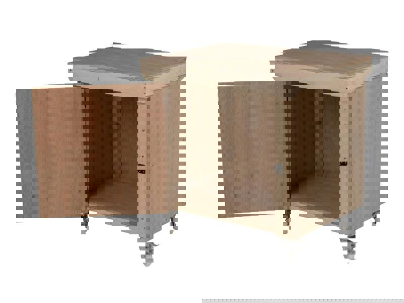 Arbor Garden Solutions Wooden Eucalyptus hardwood top workbench with lockable cupboard (V.9) with wheels