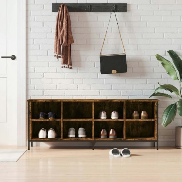 Berkfield Shoe Cabinet Smoked Oak 131x35x50 cm Engineered Wood